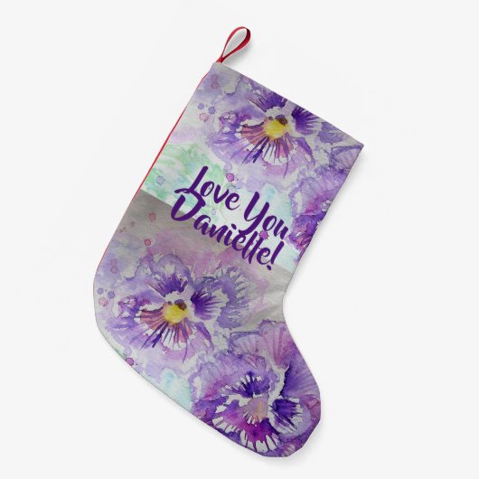 パンジーウォーターカラーフラワーズフローララブユーストッキング スモールクリスマスストッキング (正面 (吊り時))