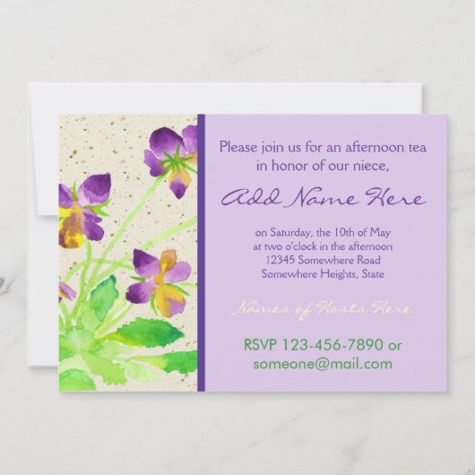 パンジーウォーター絵画カラーズパープルイエローワシ 招待状 (裏面)