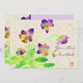 パンジーウォーター絵画カラーズパープルイエローワシ 招待状 (正面/裏面)