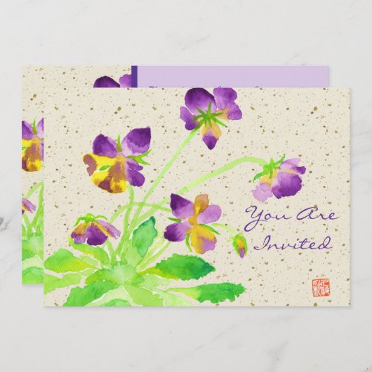 パンジーウォーター絵画カラーズパープルイエローワシ 招待状 (正面/裏面)