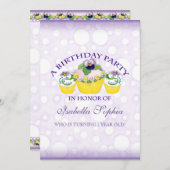 パンジーカップケーキガール  バースデーパーティー招待状 招待状 (正面/裏面)