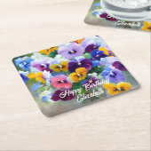 パンジーハッピーバースデー スクエアペーパーコースター (アングル)