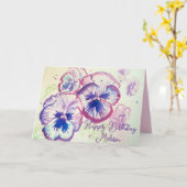 パンジーパニーズパープルフラワーズフローラ水色名 カード (黄色い花)