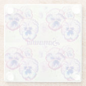 パンジーパニーズパープルフラワーズフローラ水色名 ガラスコースター (裏面)