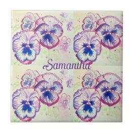 パンジーパニーズパープルフラワーズフローラ水色名 タイル