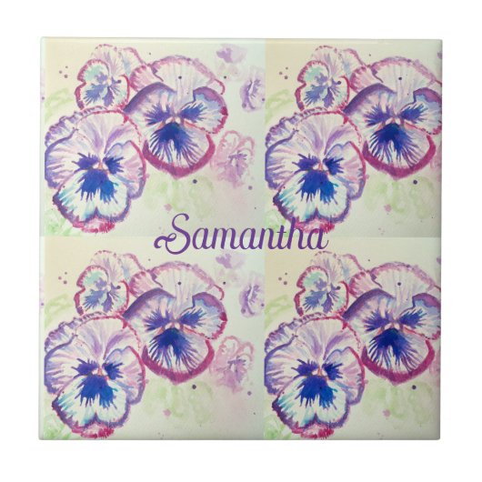 パンジーパニーズパープルフラワーズフローラ水色名 タイル (正面)