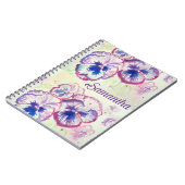 パンジーパニーズパープルフラワーズフローラ水色名 ノートブック (左側)