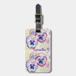 パンジーパニーズパープルフラワーズフローラ水色名 ラゲッジタグ