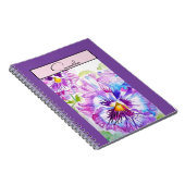 パンジーパンジーフラワーウォーターカラーフローラパープルアート ノートブック (右側)