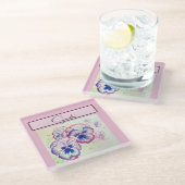 パンジーピンクの水色パンジーフローラフラワーフォン ガラスコースター (アングル)