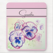 パンジーピンクの水色パンジーフローラフラワーフォン マウスパッド (正面)