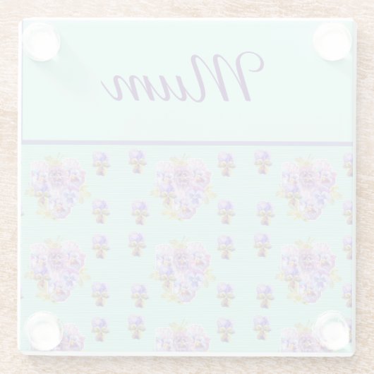 パンジーフラワーアクアストライプフローラムマザーズ ガラスコースター (裏面)