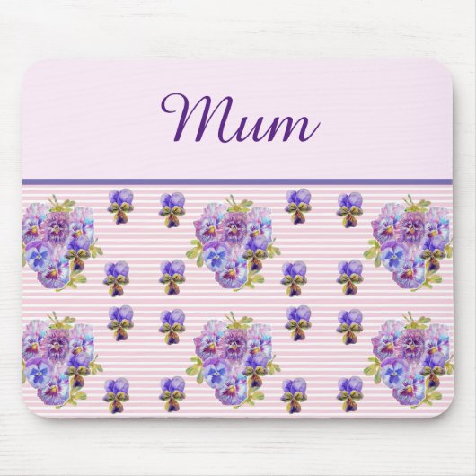 パンジーフラワーピンクストライプフローラムマザーズデイ マウスパッド (正面)