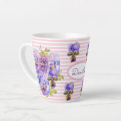 パンジーフローラヴィオラヴィンテージ女性ピンクストライプ カフェラテマグ (左アングル)