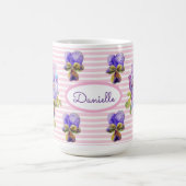 パンジーフローラヴィオラヴィンテージ女性ピンクストライプ コーヒーマグカップ (中央)