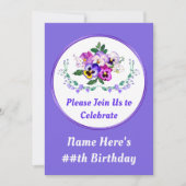 パンジー招待状、かわいらし誕生日招待状 招待状 (正面)