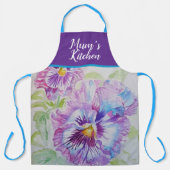 パンジー水彩パープルフラワーフローラエプロン エプロン (正面)