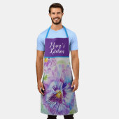 パンジー水彩パープルフラワーフローラエプロン エプロン (着用した状態)