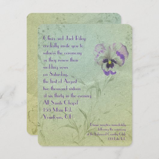 パンジー結婚の誓いの更新 招待状 (正面/裏面)