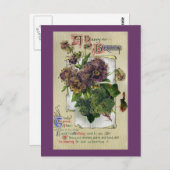 パンジー&アイビーヴィンテージ誕生日 ポストカード (正面/裏面)