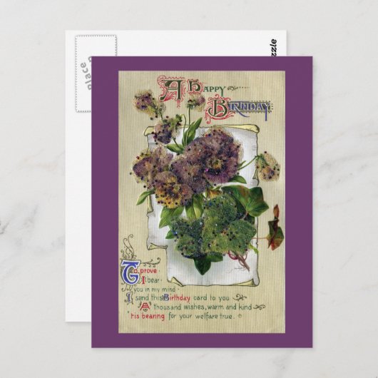 パンジー&アイビーヴィンテージ誕生日 ポストカード (正面/裏面)