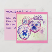 パンジー パンジー 紫の花 花 ピンク 招待状 (正面/裏面)