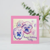 パンジー パンジー 紫 花 フラワーデザイン ピンク 誕生日 招待状 (スタンド正面)