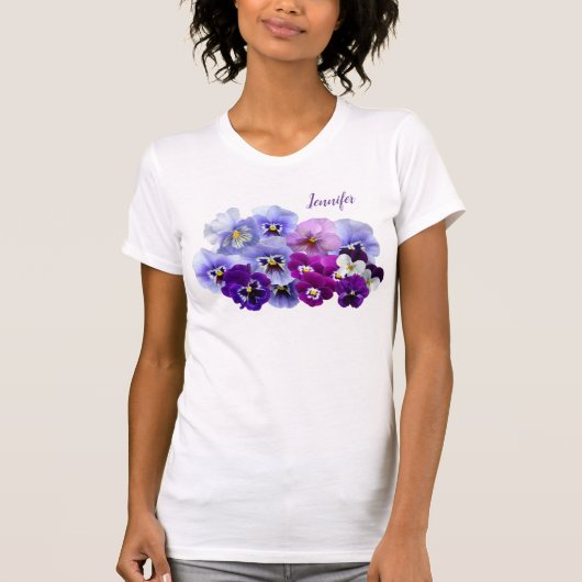 パンジー 女性用 花柄Tシャツ トップス (正面)