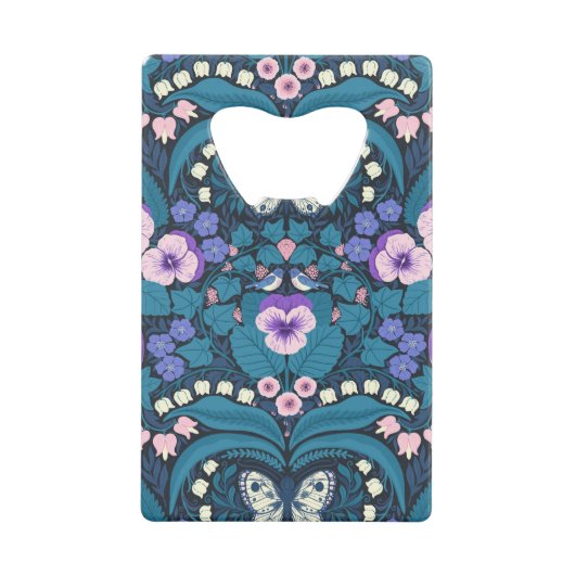 パンジー、鳥と蝶 クレジットカード栓抜き (正面)