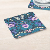 パンジー、鳥と蝶 スクエアペーパーコースター (アングル)