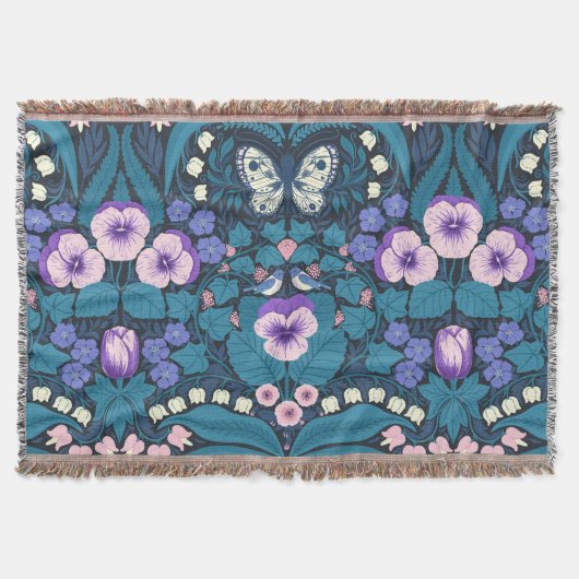 パンジー、鳥と蝶 スローブランケット (正面)