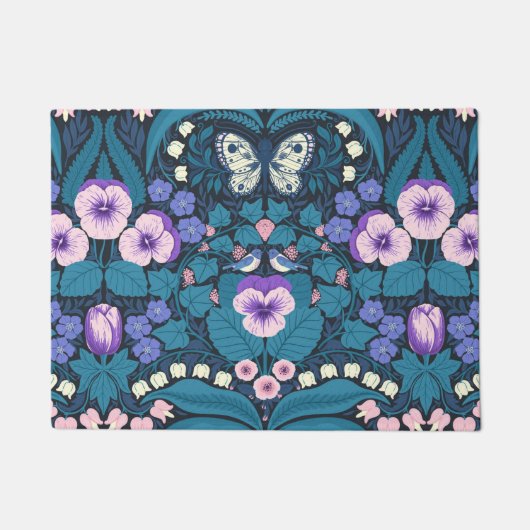 パンジー、鳥と蝶 ドアマット (正面)