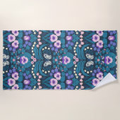 パンジー、鳥と蝶 ビーチタオル (正面)