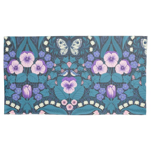 パンジー、鳥と蝶 枕カバー (正面左)