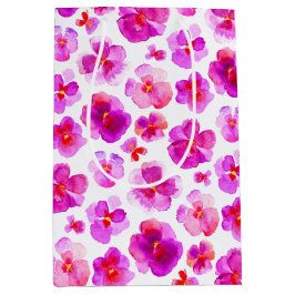 パンジーviolaピンクのホワイトウォーターカラーアート抱き枕 ミディアムペーパーバッグ