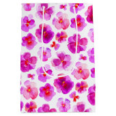 パンジーviolaピンクのホワイトウォーターカラーアート抱き枕 ミディアムペーパーバッグ (裏面)