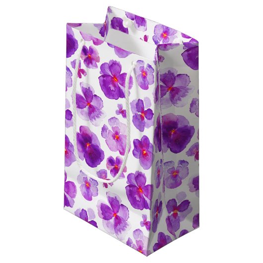 パンジーviola紫のホワイトウォーターカラーアート抱き枕 スモールペーパーバッグ (正面アングル)