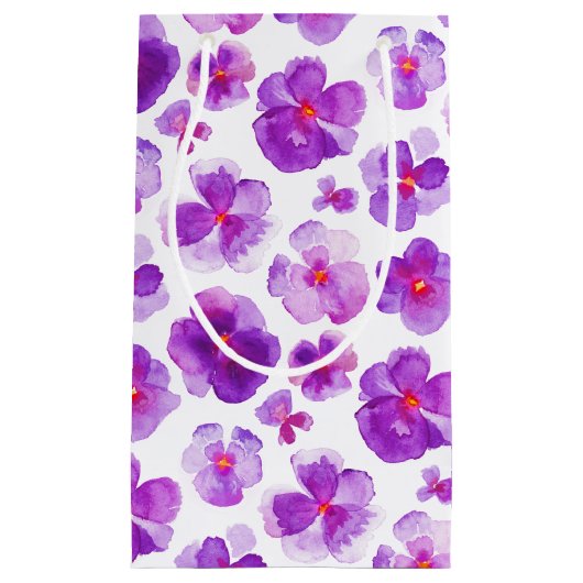 パンジーviola紫のホワイトウォーターカラーアート抱き枕 スモールペーパーバッグ (正面)