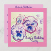 パンスィ パンスィー 紫の花 花 ピンク 誕生日 招待状 (正面/裏面)