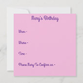 パンスィ パンスィー 紫の花 花 ピンク 誕生日 招待状 (裏面)