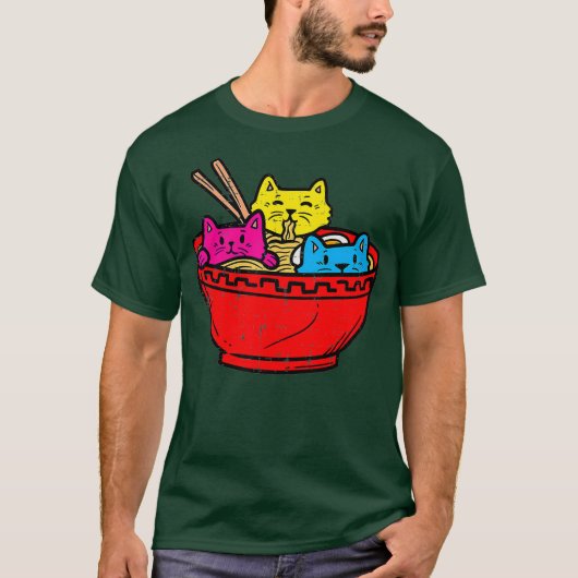パンセアル猫ラーメン日本のかわいいフードパンメン Tシャツ (正面)