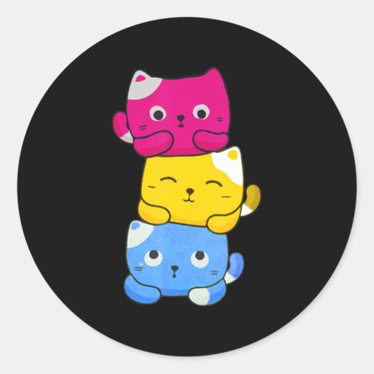 パンセクシャルかわいい猫アニメアートかわいいパンプライドLGBT ラウンドシール (正面)