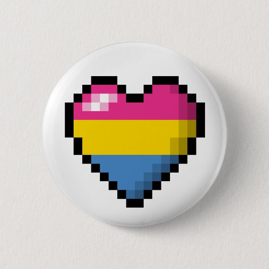 パンセクシャルハートフラグの大きいピクセルプライドデザイン 缶バッジ (正面)