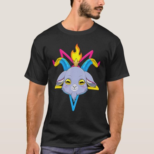 パンセクシャルバプホメスタヤンヤギ頭Lgbtパンプライド Tシャツ (正面)