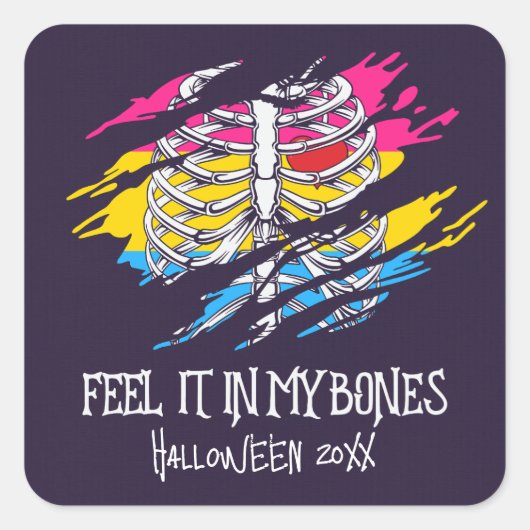 パンセクシャルフラッグのスケルトンの背景 スクエアシール (正面)