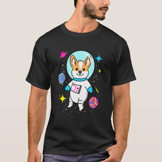パンセクシャル・コーギー・イン・スペース パン プライド Tシャツ (正面)