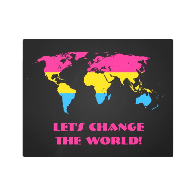 パンセクシュアリティプライドワールドメタルウォールアートの地図 メタルプリント (正面)