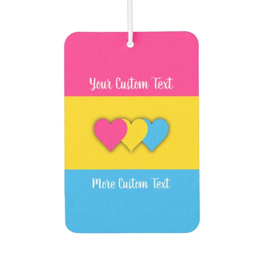 パンセクシュアリティプライド国旗と文字 カーエアーフレッシュナー (正面)