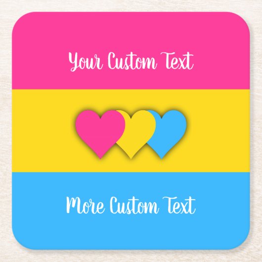 パンセクシュアリティプライド国旗と文字 スクエアペーパーコースター (正面)