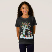 パンダおもしろいクリスマスツリー照明サンタハットパンダチャール Tシャツ (正面フル)